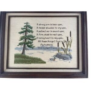 VTG MY HUSBAND Counted‎ Cross Stitch Needlework Design Trees Nature Pond Duck